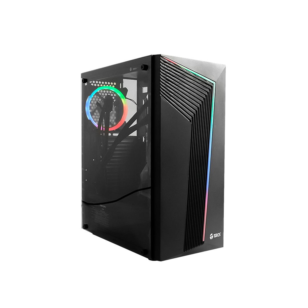 CASE TEROS TE-1133N, GAMER MID TOWER, ATX, 350W, NEGRO, USB 3.0 / 2.0, AUDIO, LATERAL DE VIDRIO