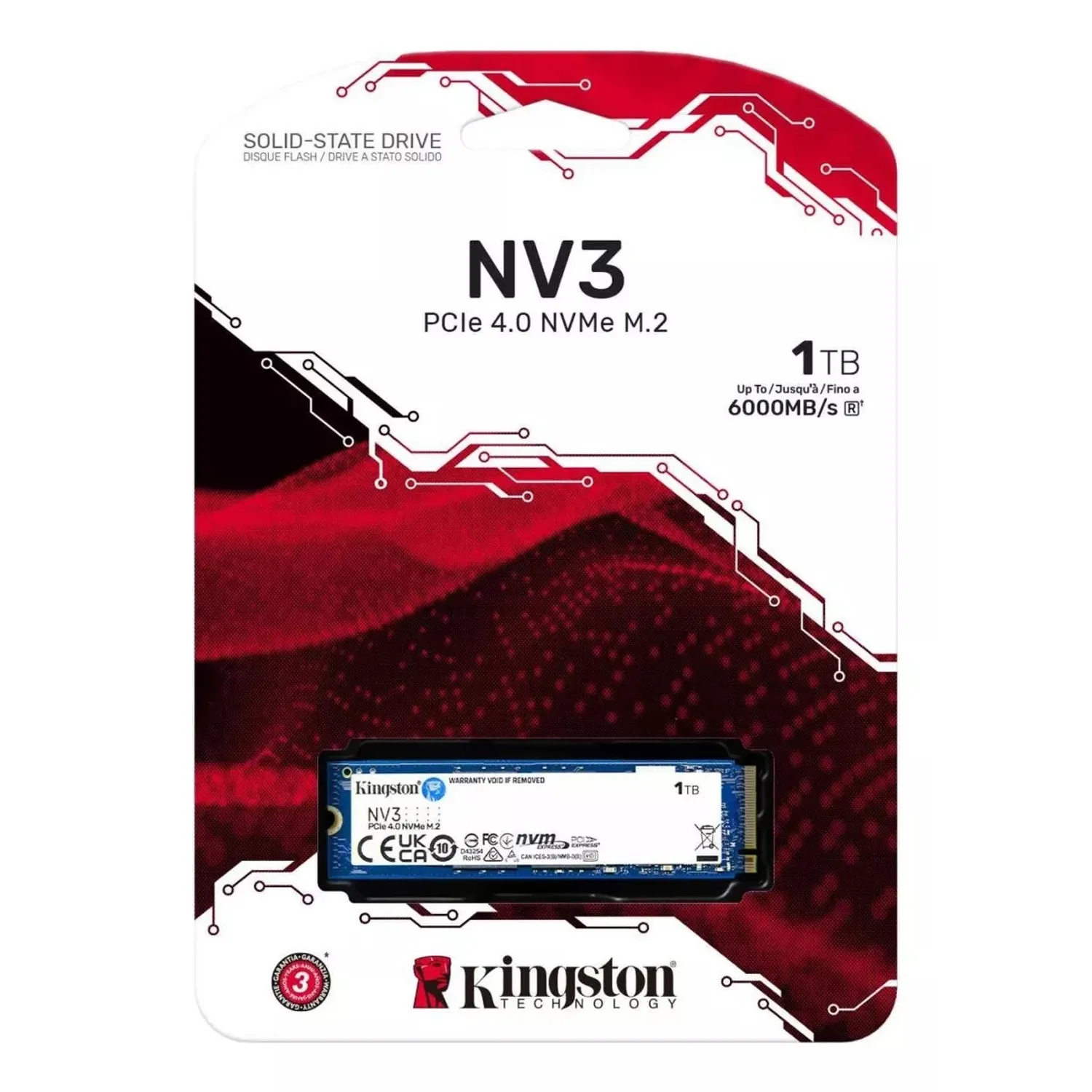 DISCO SÓLIDO KINGSTON 1TB NV1 NVME PCIE 4.0 VEL. LECTURA 3500 MB/S VEL. ESCRITURA 2100 MB/S (SNVS/1000G)