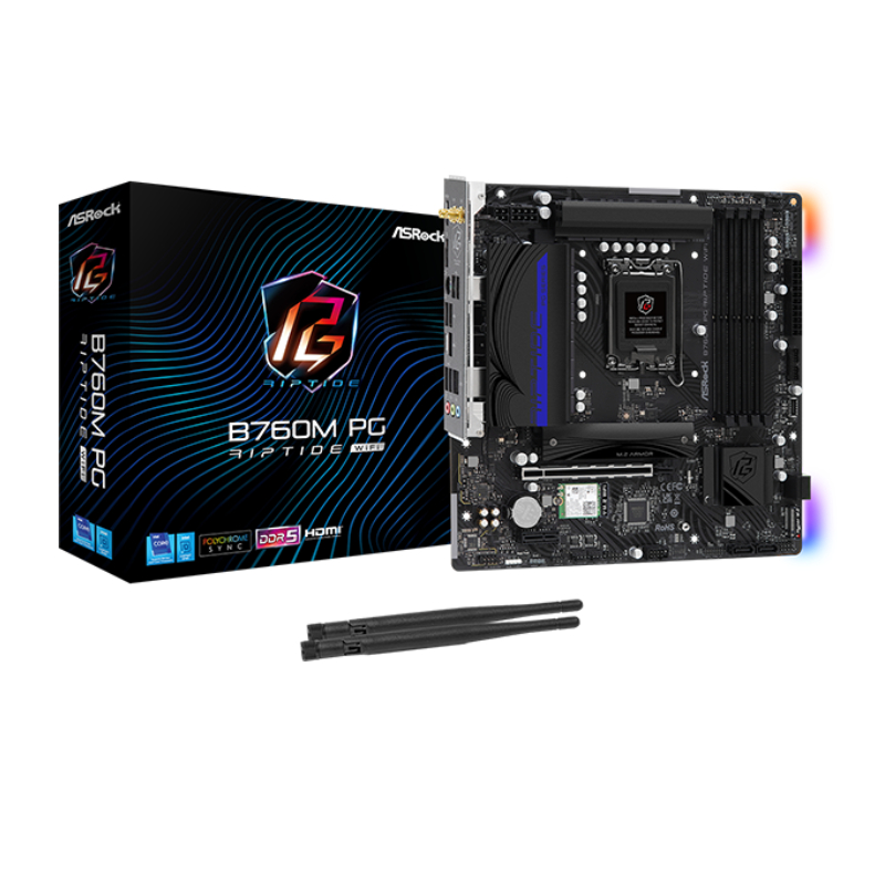 PLACA MADRE ASROCK B760M PG RIPTIDE WIFI, CHIPSET INTEL B760, LGA1700, MATX (90-MXBN30-A0UAYAZ)